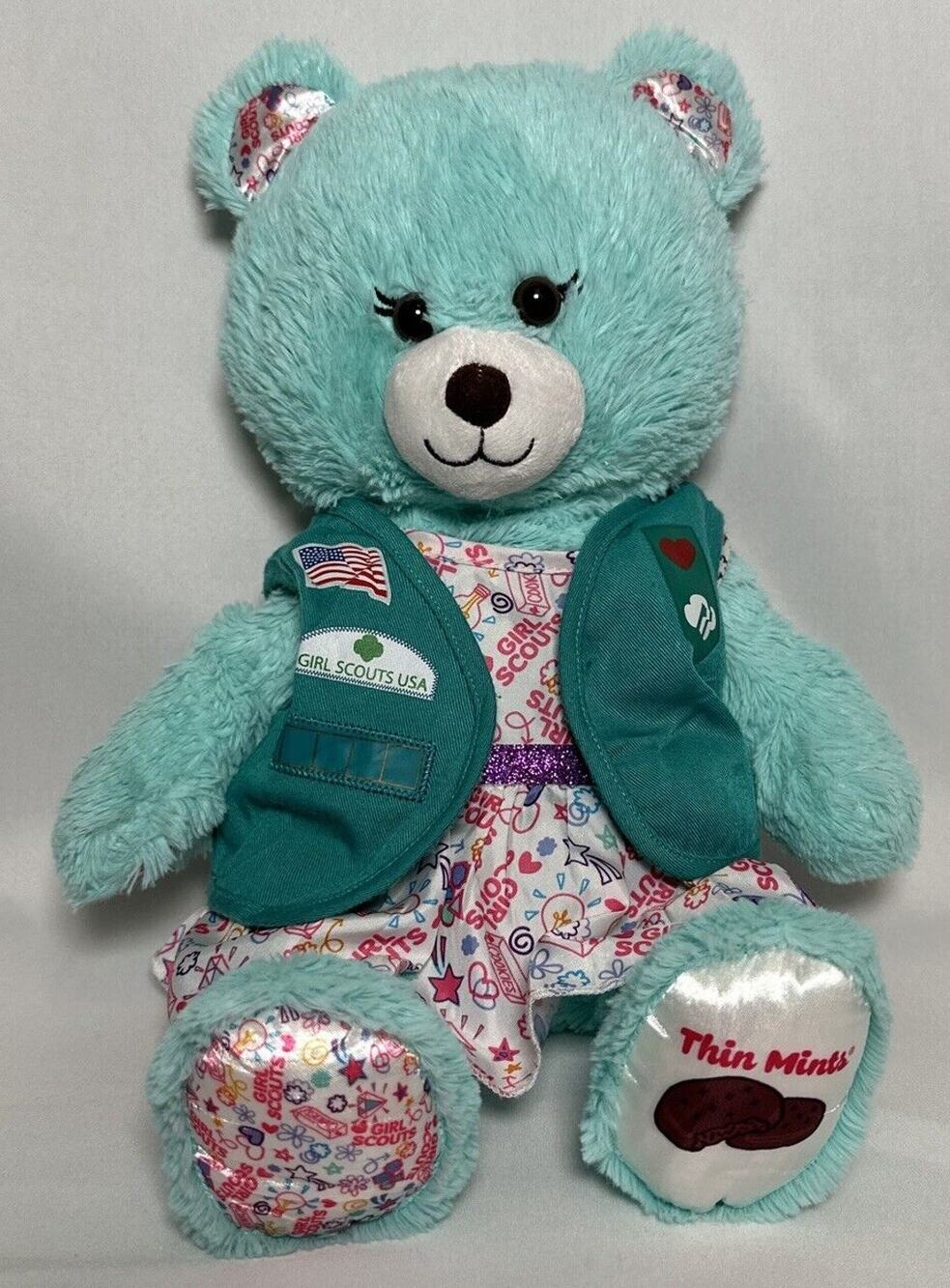 Build A Bear Girl Scout Bear Thin Mint w/ Girl Scout Brownie Green Vest & Dress